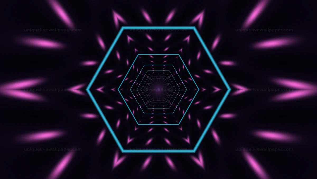 Watermarked thumbnail for Neon Hexagonal Tunnel Seamless Loop