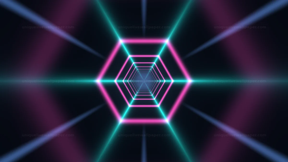 Radiant Neon Hexagonal Portal Tunnel Seamless Loop