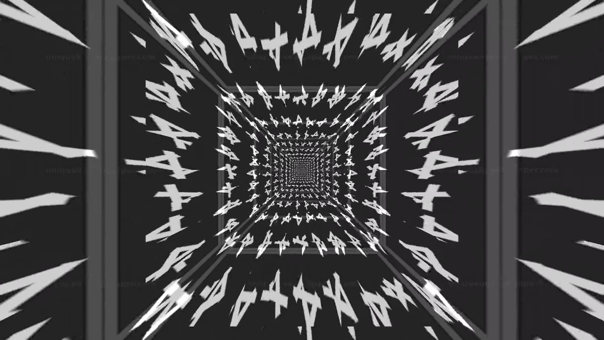Black and White Warped Typography Tunnel Seamless Loop